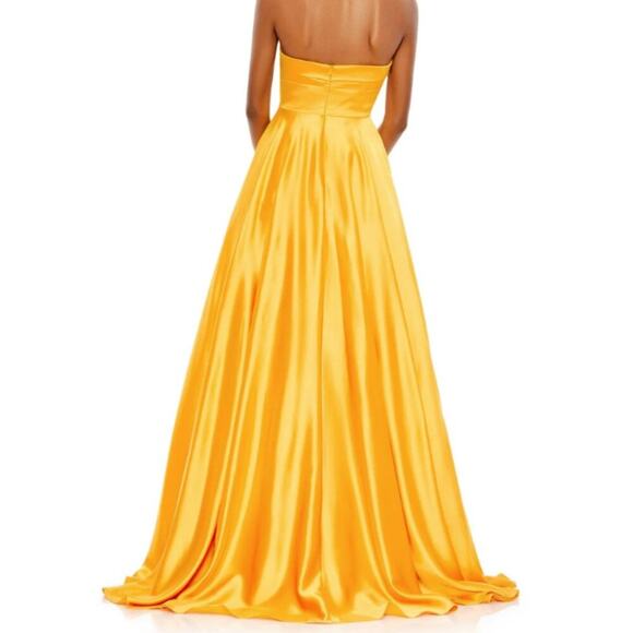 Mac Duggal Bow Sweetheart Strapless A Line Gown in Marigold 2 - Picture 12 of 12
